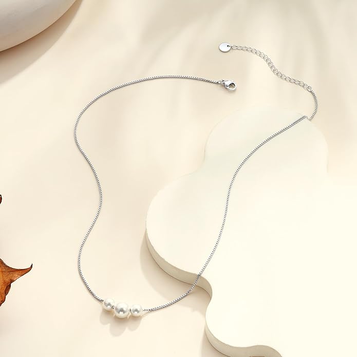 Valentines Day Gifts for Her - 14K Gold Plated Pearl Necklaces for Women Trendy Dainty Necklace Simple Layered Pearl Necklaces for Women Trendy Wedding Birthday Valentines Jewelry
