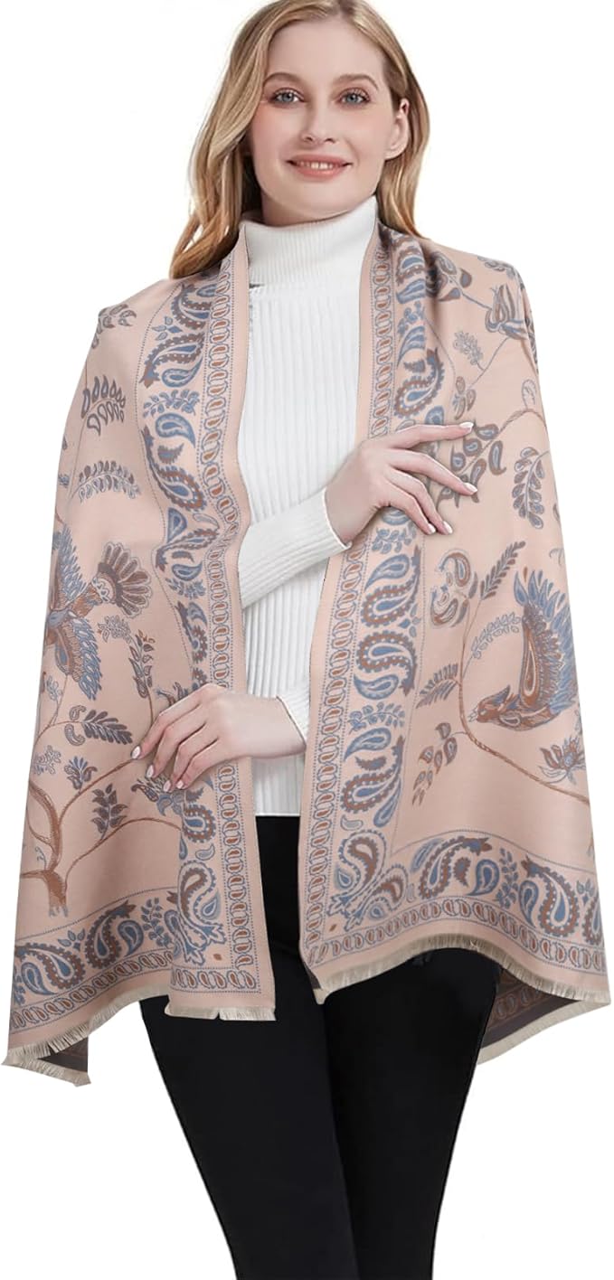 EXTREE Scarfs for Women Pashmina Silky Shawl Wrap for Evening Dressing Blanket Open Front Poncho Cape