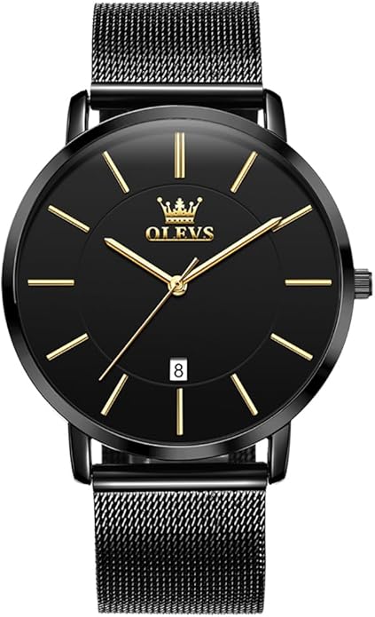 OLEVS Mens Watches Minimalist Ultra Thin Fashion Casual Analog Quartz Date Watch Waterproof Slim Simple Big Face Dress Wrist Watch Leather Band for Men