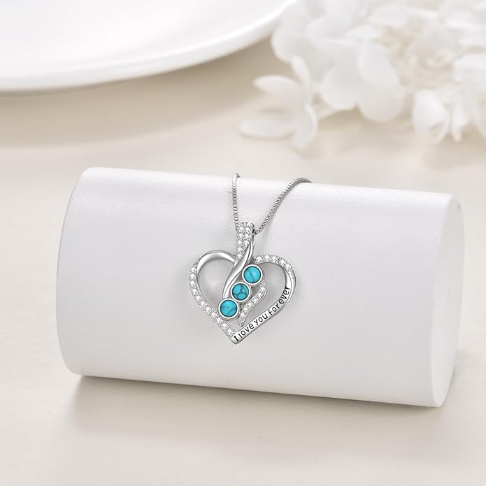 Rose Heart Birthstone Necklace for Women - Solid S925 Sterling Silver with Rose Gold Plated Infinity Symbol of Love Valentine's, Mother's Day, Anniversary, Christmas Birthday Gift for Her, Mom, Wife, or Girlfriend.