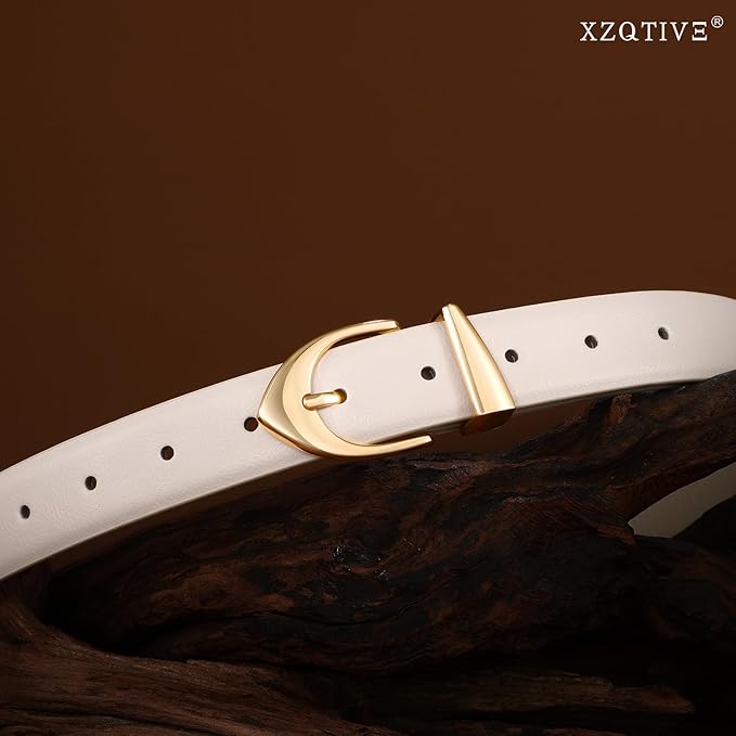 XZQTIVE Women's Leather Belts, Classic Minimalist Design For Jeans Pants Dresses, Black Belt With Gold Buckle