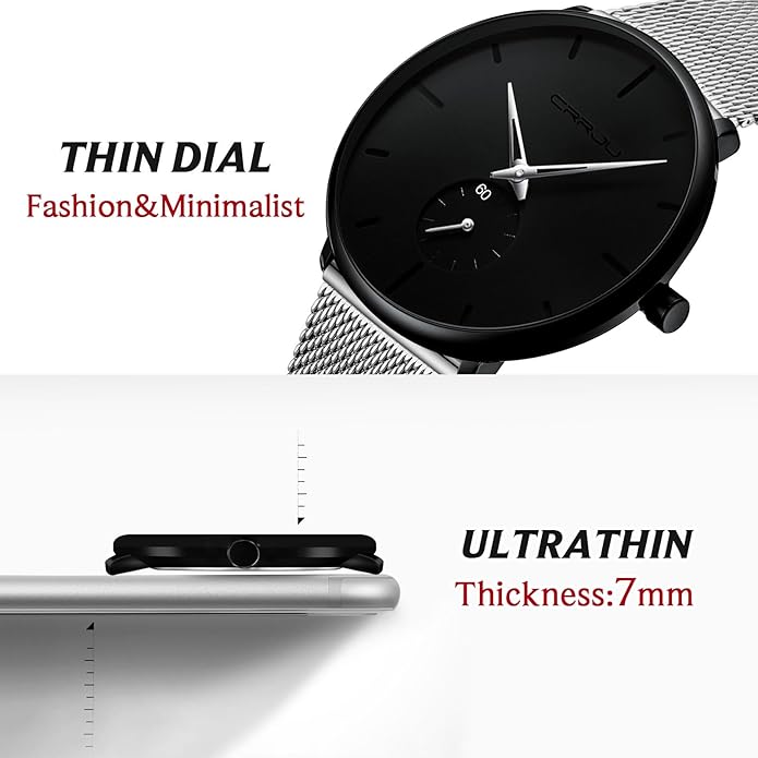 Mens Watches Ultra-Thin Minimalist Waterproof - Fashion Wrist Watch for Men Unisex Dress with Stainless Steel Mesh Band