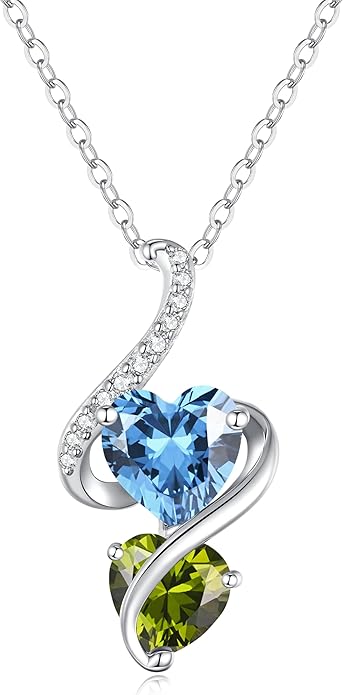 LOUISA SECRET Unique Double Heart Necklace Gifts for Wife Women, 925 Sterling Silver Tiny Birthstone Pendant Jewelry Gift for Her Girlfriend Mom Valentine's Day Anniversary Mother's Day Birthdays & Christmas