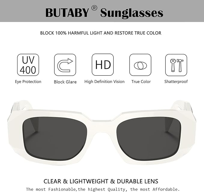 BUTABY Trendy Rectangle Sunglasses for Women Men Retro Sun Glasses Vintage Fashion Square Frame