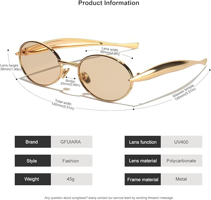 Retro Oval Sunglasses for Women Men - Classic 90s Vintage Trendy Shades with UV400 Protection, Gold Metal Frame