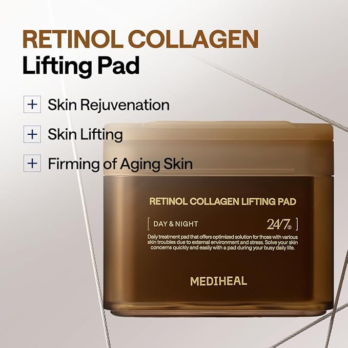 MEDIHEAL Toner Pads [Retinol] - Collagen Lifting Pad for Skin Rejuvenation & Firming - Lifting Pads for Enhancing Skin Texture - Vegan Stretchable Lifting Fabric (100 Count)
