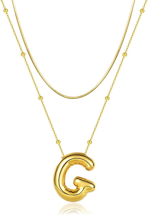 LUCA SMITH Initial Necklaces for Women, Dainty Balloon Bubble Letter, Name Letter Alphabet Pendant Layered Choker Chain Jewelry Gift