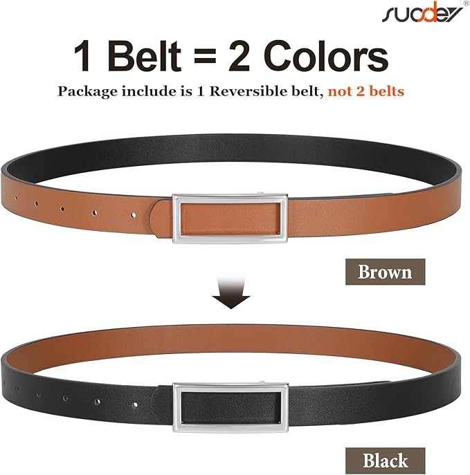 SUOSDEY Women Reversible Leather Belts for Jeans Pants Dresses Ladies Fashion Belts with Gold Buckle, 0.9" Width