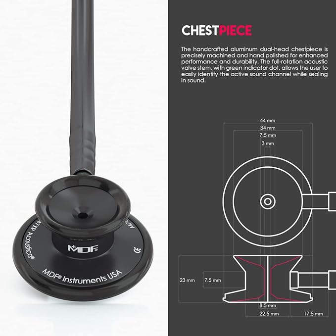 MDF Instruments, Engravable - Acoustica Lightweight Custom Stethoscope for Doctors, Nurses, Students, Home Health Use, Adult, Dual Head, Black Tube, Black Chestpiece-Headset, MDF747XPBO-ENGRAVING