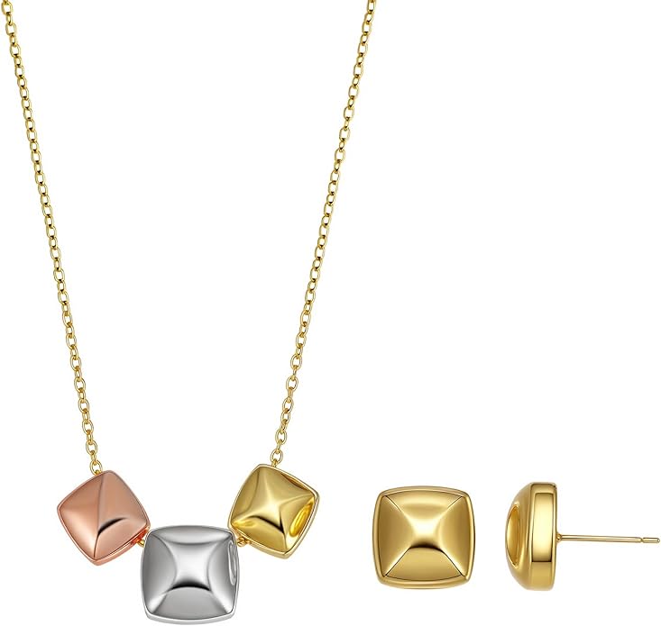 Dainty Geometric Jewelry Set for Women - Stainless Steel Necklace & Earrings Minimalist Matching Set
