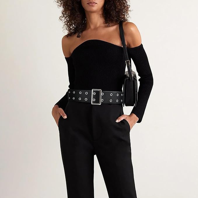 Wide Belts for Women Leather Wide Belts Fashion Thick Black Belt With Gold Buckle Belt for Dresses