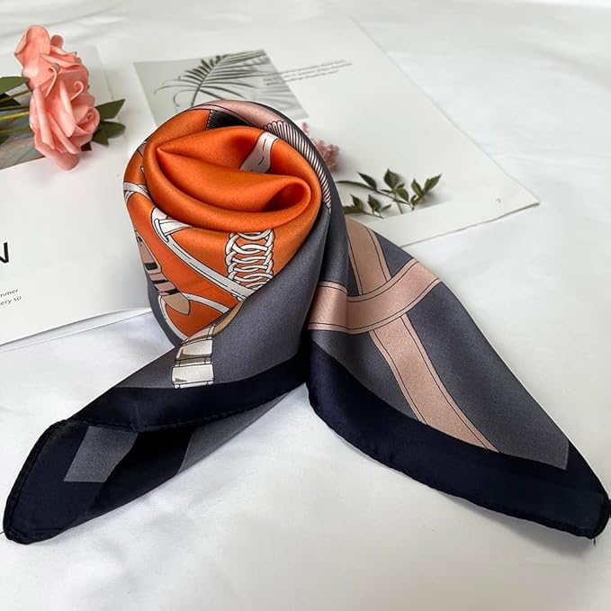 FONYVE Silk Feeling Scarf Medium Square Satin Head Scarf for Women 27.5 × 27.5 inches