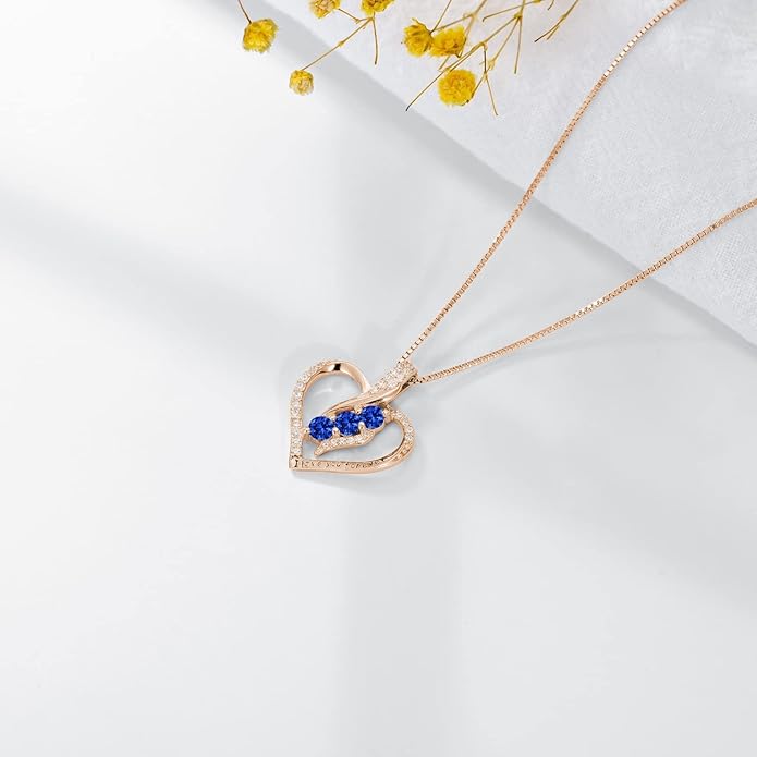 Rose Heart Birthstone Necklace for Women - Solid S925 Sterling Silver with Rose Gold Plated Infinity Symbol of Love Valentine's, Mother's Day, Anniversary, Christmas Birthday Gift for Her, Mom, Wife, or Girlfriend.