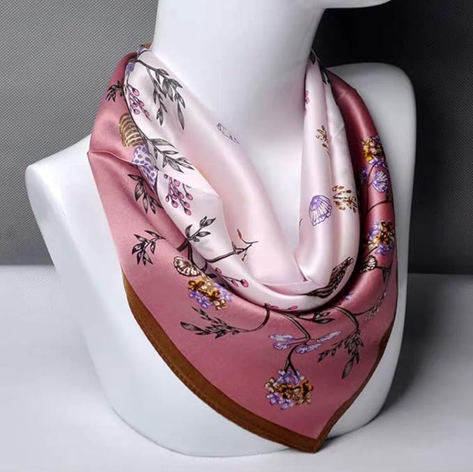 ANDANTINO 100% Real Mulberry Silk Scarf -21'' x 21''- Lightweight Neckerchief –Women Men Small Square Digital Printed Scarves