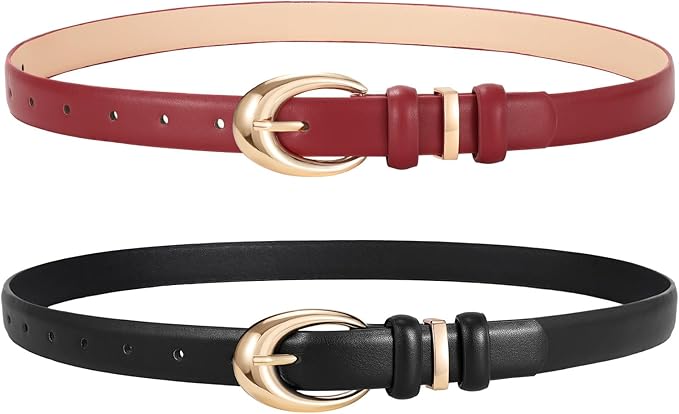 2 Pack Women Leather Belts for Jeans Dress Fashion Ladies Belt with Gold Silver Buckle