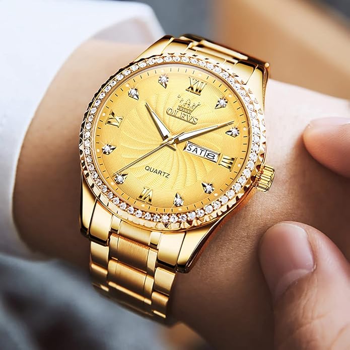 OLEVS Classic Men Watches with Date,Stainless Steel Man Watch with Date, Bussiness Watches for Men,Luminous Quartz Mens Watches Black/White/Blue/Gold, Waterproof Male Watch with Week