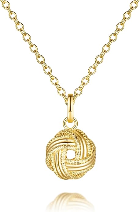 14K Gold Necklaces for Women Pendant Necklaces Love Knot Pendant Necklace for Women Simple Round Knot Women’s Gold Necklace Trendy Adjustable in Length 18in (16in+2.1in)