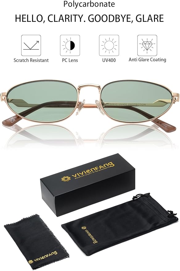 Retro Oval Sunglasses Womens Mens Trendy 2025, Fashion Y2K Narrow Oval Cat Eye Sun Glasses UV400 Protection VF2251