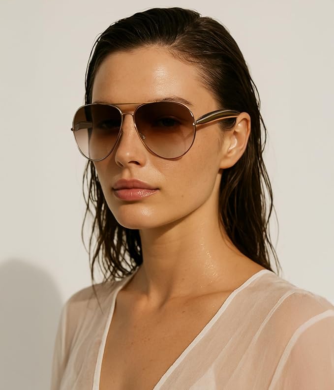 FEISEDY Oversized Aviator Sunglasses Women Men - Retro Gold Metal Chunky Frame, UV400 for Driving & Daily Wear B0311