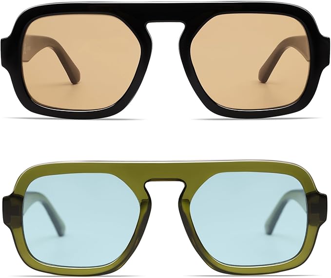 VANLINKER Oversized Retro Square Aviator Sunglasses for Women Men 70s Vintage Style Trendy Big Flat Top Sun Glasses VL9826