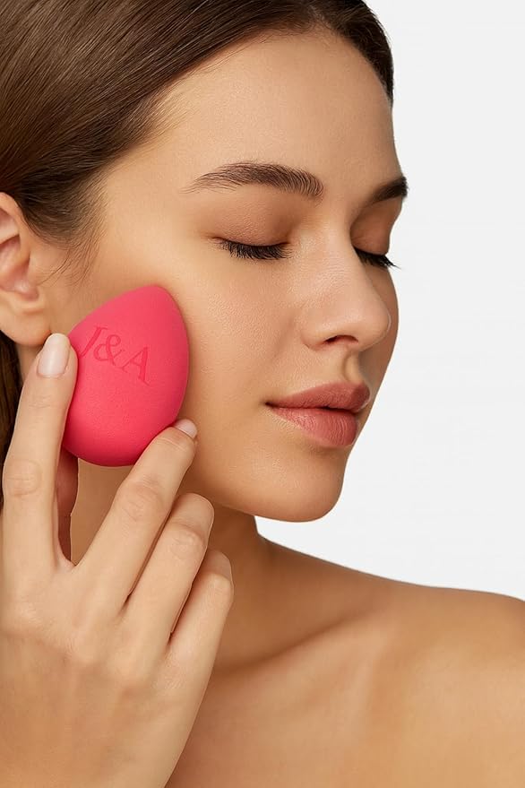 J&A Beauty - Set of 2 Latex - free Makeup Sponges,Pink Teardrop Blenders, Professional Reusable Applicators for Foundation and Conealer