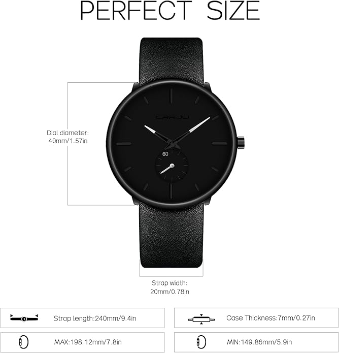 Mens Watches Ultra-Thin Minimalist Waterproof-Fashion Wrist Watch for Men Unisex Dress with Leather Band