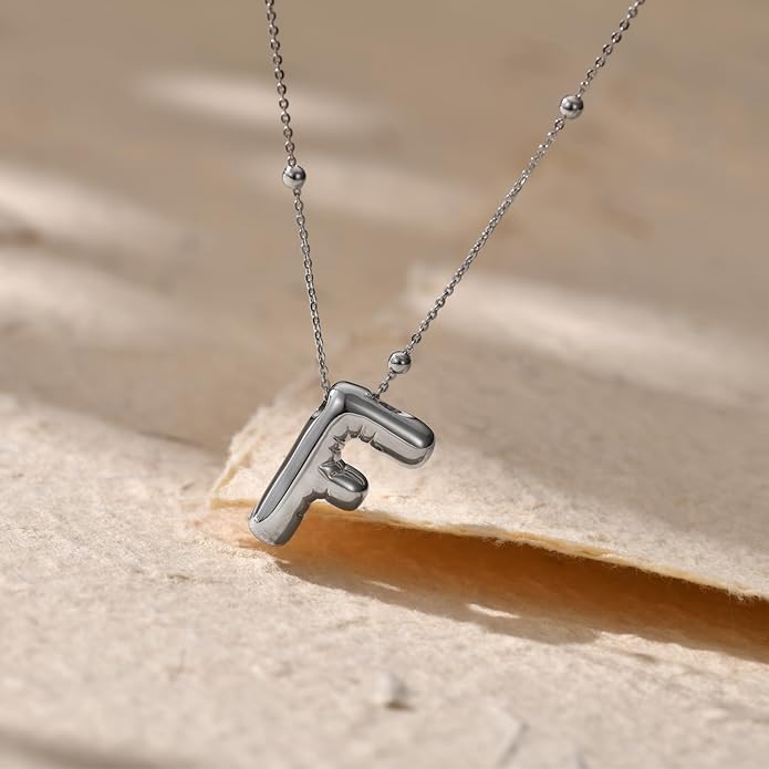 LUCA SMITH Initial Necklaces for Women, Dainty Balloon Bubble Letter, Name Letter Alphabet Pendant Layered Choker Chain Jewelry Gift
