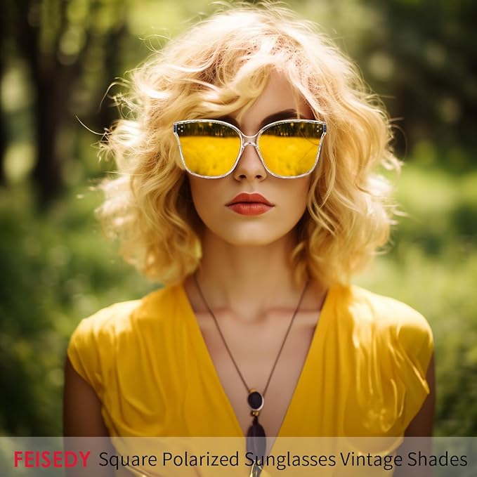 FEISEDY Oversized Polarized Sunglasses - UV400 Protection, Square Fashion Sun Glasses for Outdoor & Daily B2600