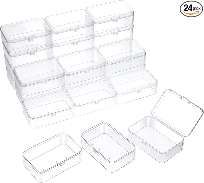 SATINIOR 24 Packs Small Clear Plastic Beads Storage Containers Box with Hinged Lid for Storage of Small Items, Crafts, Jewelry, Hardware (3.5 x 2.4 x 1.2 Inches)