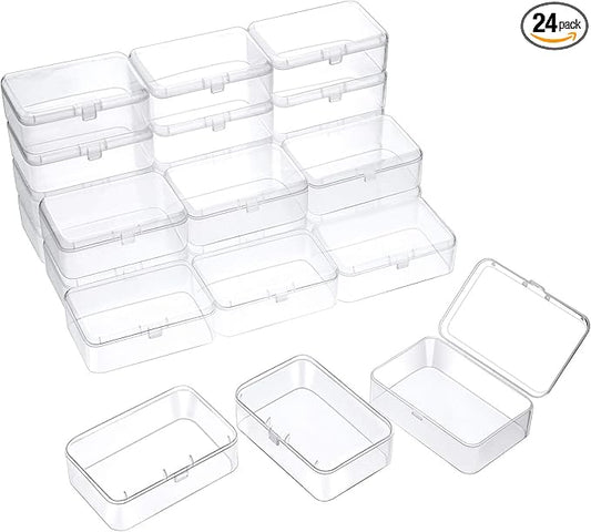 SATINIOR 24 Packs Small Clear Plastic Beads Storage Containers Box with Hinged Lid for Storage of Small Items, Crafts, Jewelry, Hardware (3.5 x 2.4 x 1.2 Inches)
