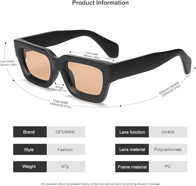 Trendy Square Sunglasses for Men Women Fashion Thick Rectangle Sun Glasses UV Protection Shades Designer Style