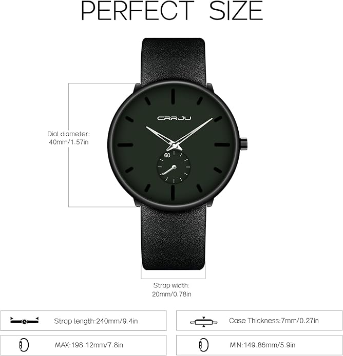 Mens Watches Ultra-Thin Minimalist Waterproof-Fashion Wrist Watch for Men Unisex Dress with Leather Band