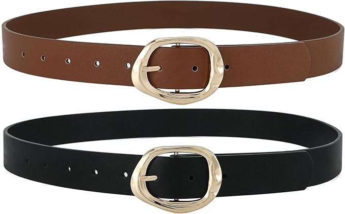 Earnda Leather Belts for Women Casual Fashion Waist Belt with Liquid Shapes Gold Buckle for Jeans Pants Dresses