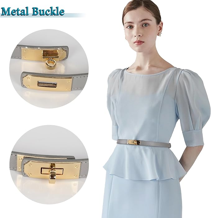 Women's Fashion Classic Metal Buckle Leather Belt with Jeans Dress