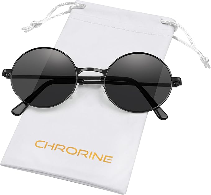 CHRORINE Hippie Sunglasses Round 70s Retro Glasses for Women Men Party Accessory Festival Fashion Vintage Sunglasses