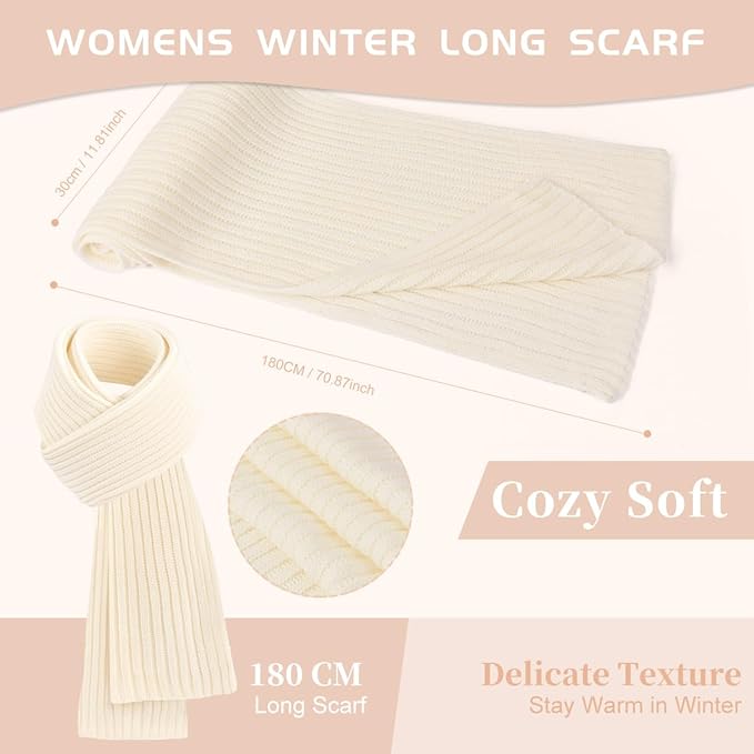 Womens Winter Beanie Hat Scarf Gloves Set Warm Knit Beanie with Pom Pom Long Scarf Touchscreen Gloves 3 in 1 Set