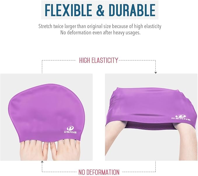 Womens Silicone Swim Cap for Long Hair,3D Ergonomic Design Silicone Swimming Caps for Women Kids Men Adults Boys Girls with Ear Plug and Nose Clip