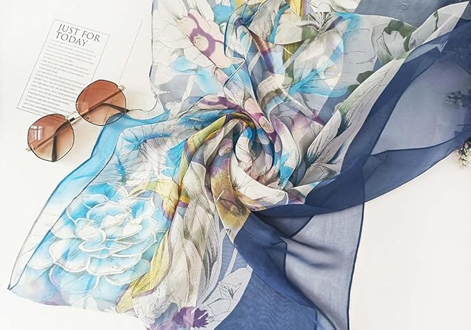 Pokeedioty Scarfs for Women Lightweight Fashion Scarves Elegant Floral Pattern Sheer Scarfs