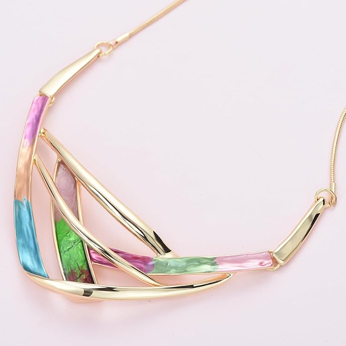 Retro Women's Crystal Floral Petal Leaf Chunky Statement Necklace and Earrings Set Party Jewelry