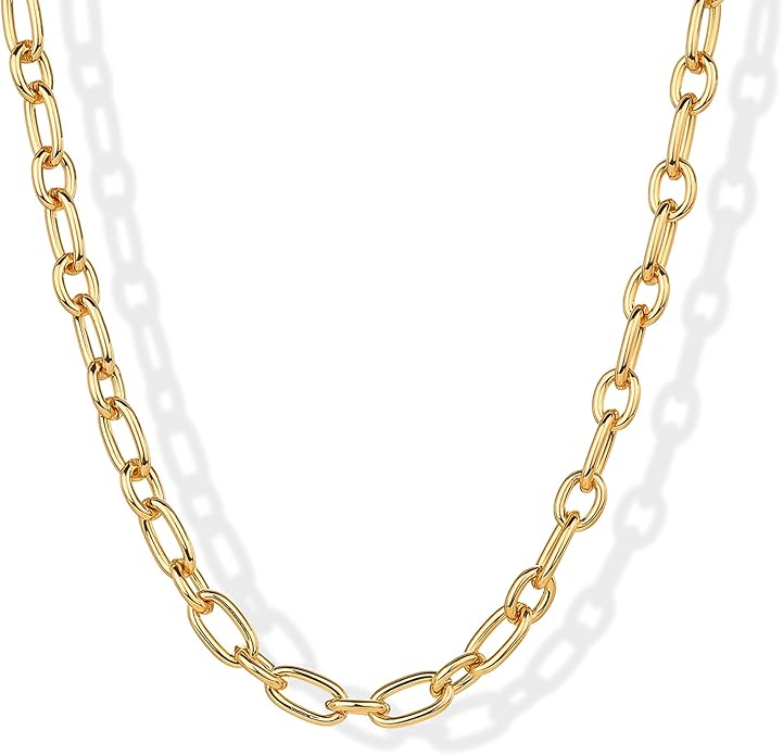 PAVOI 14K Gold Plated Chunky Chain Choker Necklaces for Women | Gold Statement Graduated Link Chain Necklace | Bold Oval Link Barbell Links Paperclip Chains