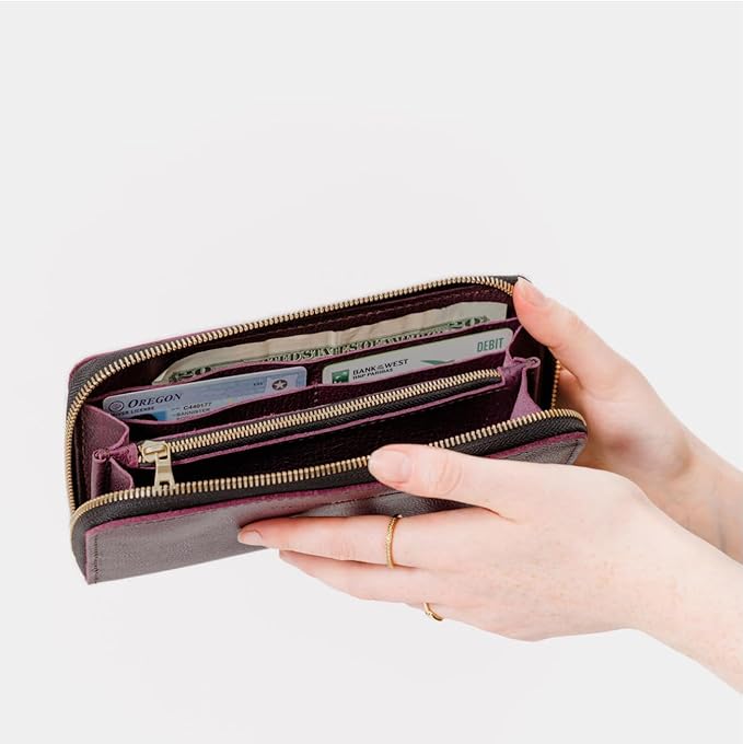 Portland Leather Goods Women's Accordion Zip Wallet – Handcrafted in Durable, Full-Grain Leather – 8 Card Slots & Secure Zippered Pocket – Plum