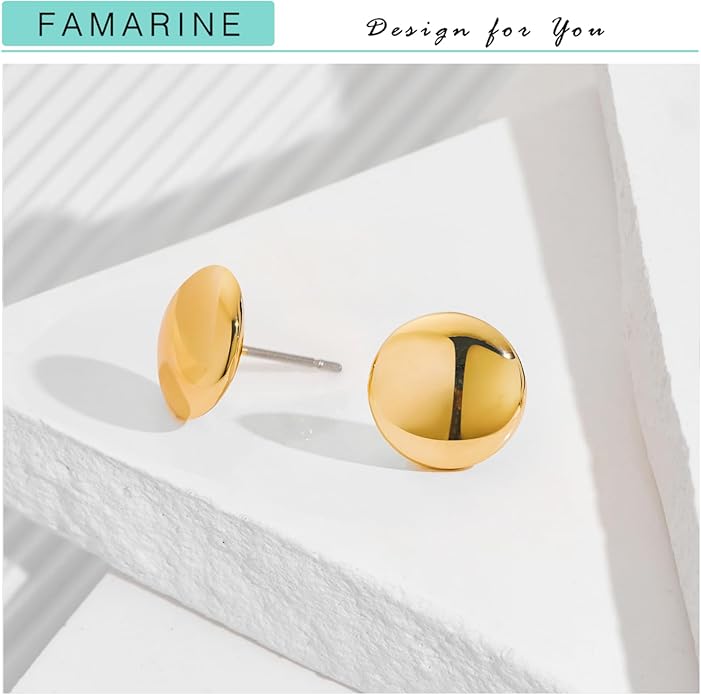 FAMARINE Dot Earrings Gold Silver Stud Earrings for Women Flat Round Earring Minimalist Earring