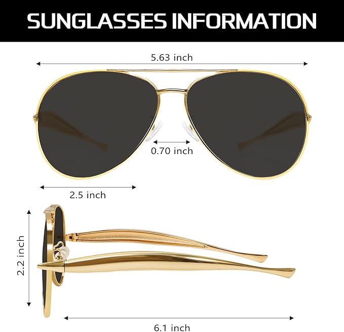Retro Gold Aviator Sunglasses for Women Men, 2025 Metal Oversized 70s Aviators Sun Glasses