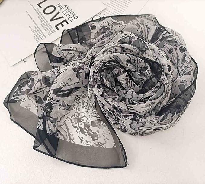 Pokeedioty Scarfs for Women Lightweight Scarves Elegant Floral Pattern Sheer Scarfs Shawls Wraps