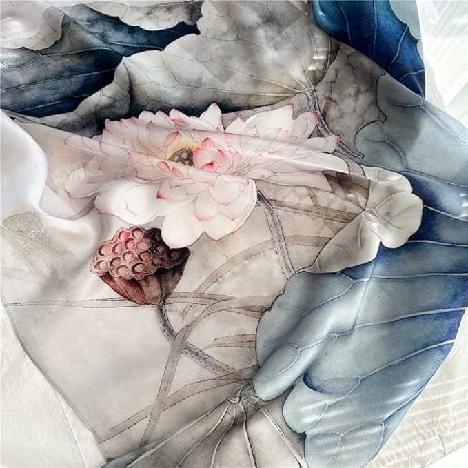 100% Mulberry Silk Scarfs for Women Floral Print Satin Long Scarf for Headscarf Hair Wraps Shawl with Gift Packed