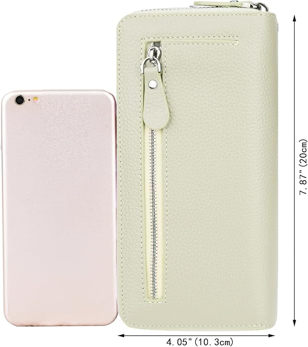 YALUXE Real Leather Zip Around Wallet RFID Blocking Wristlet Handbag Purse Clutch with Double Zipper Pockets