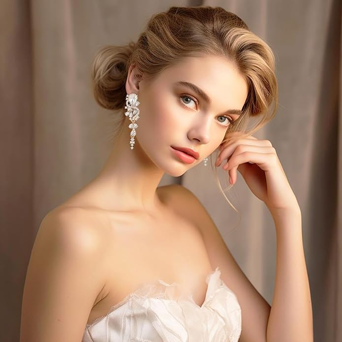 Fashion Rhinestone Statement Drop Dangle Earrings Long Colorful Crystal Bridal Wedding Teardrop Chandelier Earrings for Women Prom Pageant