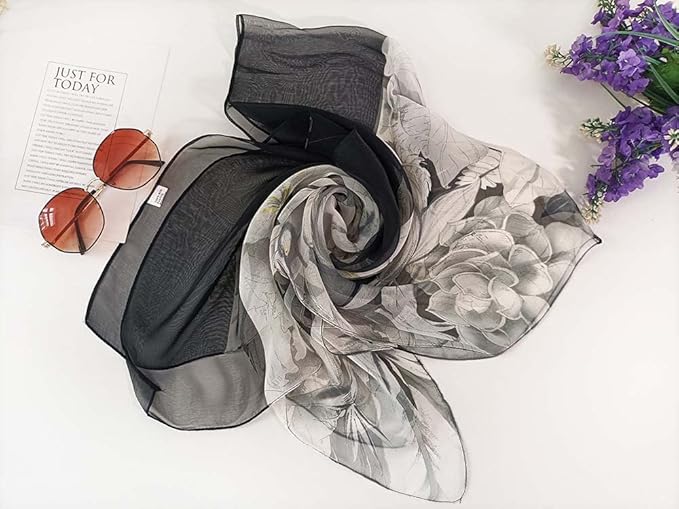 Pokeedioty Scarfs for Women Lightweight Fashion Scarves Elegant Floral Pattern Sheer Scarfs