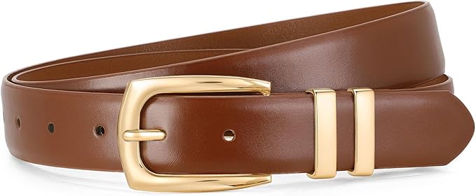 WHIPPY Women's Leather Belts for Jeans Pants Fashion Ladies Belt Gold Buckle Belts for Women