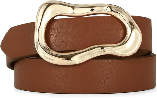 Black Belt for Women Stylish Gold Buckle Fashion Leather Waist Belt Perfect for Jeans and Dresses